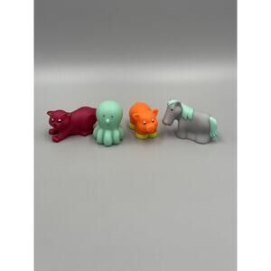 Set of 4 Battat Rubber Animal Bath Toys Octopus Cat Horse & Pig